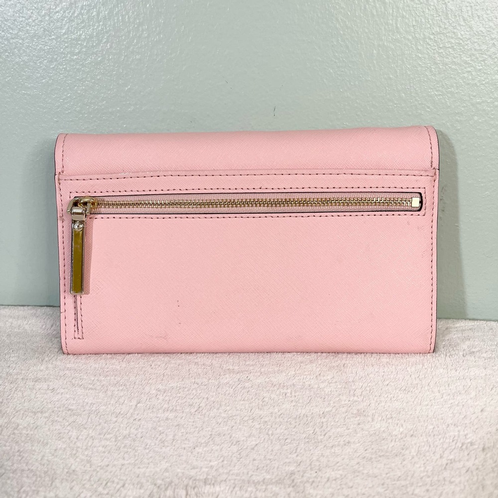 Kate Spade Pink Leather Snap Flap Continental Convertible Long Crossbody Wallet - Picture 2 of 9